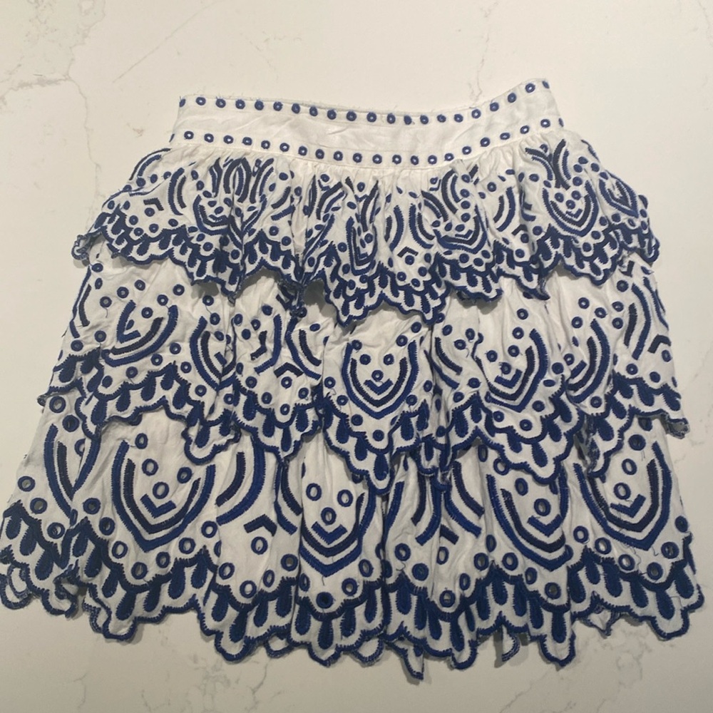 Lovers + friends navy blue embroidered mini skirt - size XS